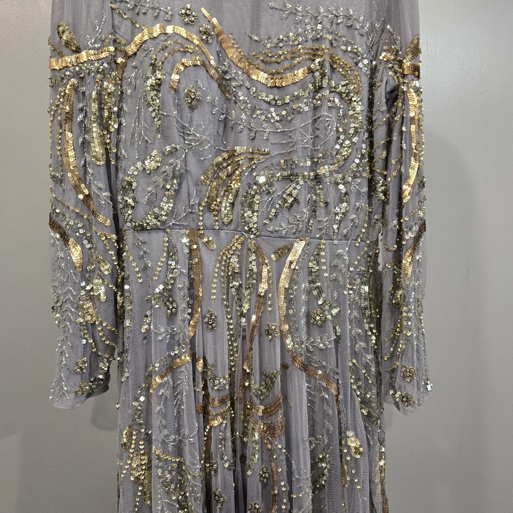 NWT MAC DUGGAL MOTHER OF THE BRIDE EMBELLISHED‎ SEQUIN PLATINUM DRESS 5217